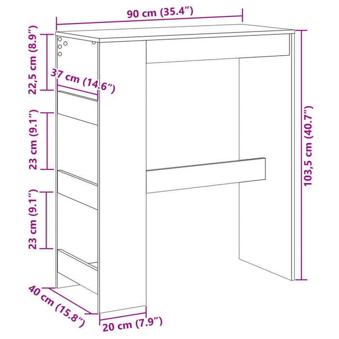 Bar Table with Racks Sonoma Oak 90x40x103.5 cm Engineered Wood