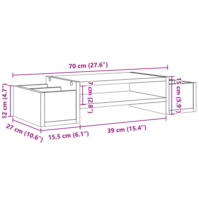 Подставка для монитора с местом для хранения, белая, 70x27x15 см, инженерная древесина