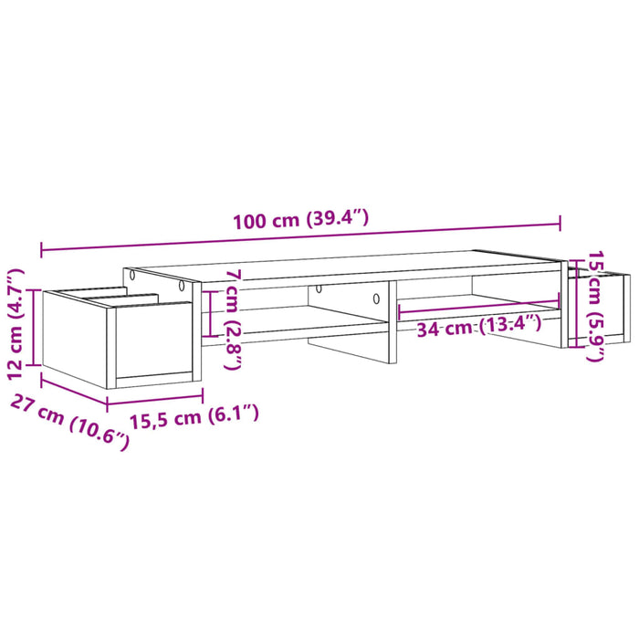 Подставка для монитора с местом для хранения, белая, 100x27x15 см, инженерная древесина