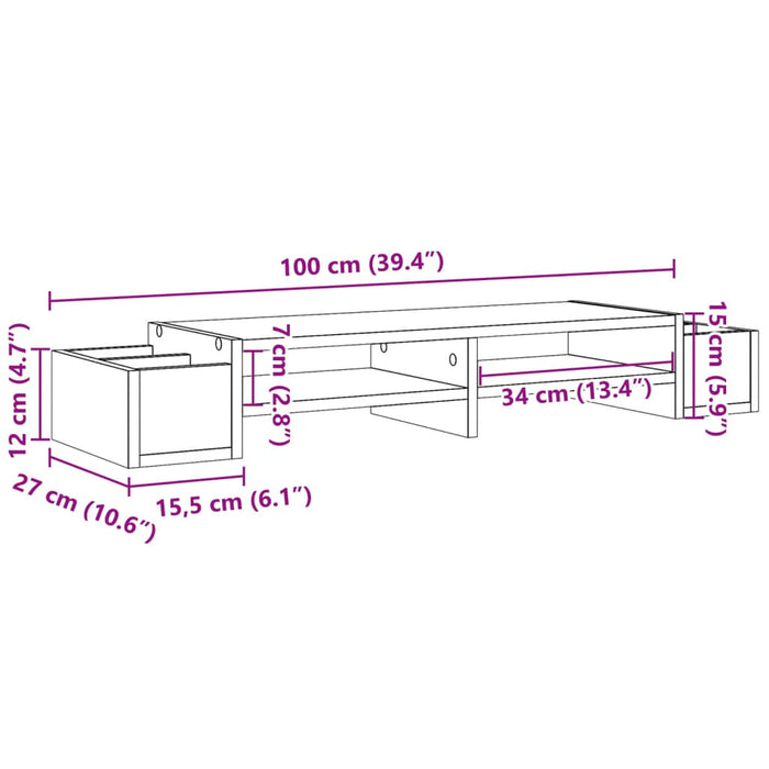 Monitor Stand with Storage Artisian Oak 100x27x15 cm Engineered Wood