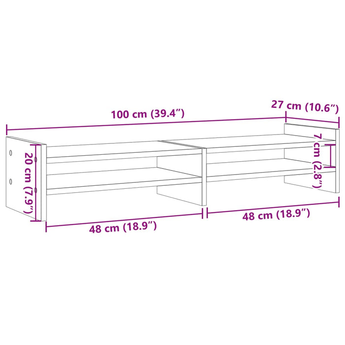 Monitor Stand Brown Oak 100x27x20 cm Engineered Wood