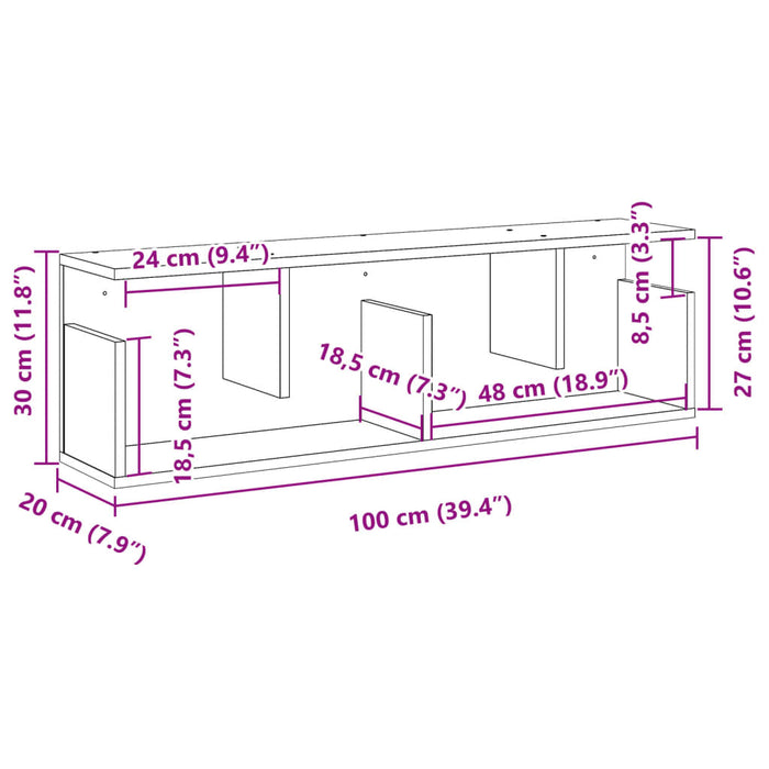 Стенен шкаф 100x20x30 см опушен дъб инженерно дърво