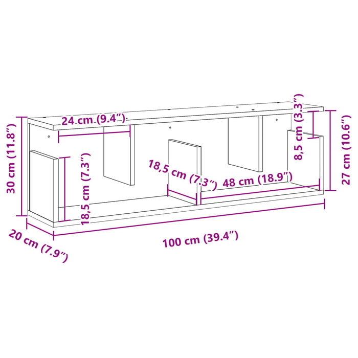 Стенен шкаф 100x20x30 см сиво Sonoma Engineered Wood