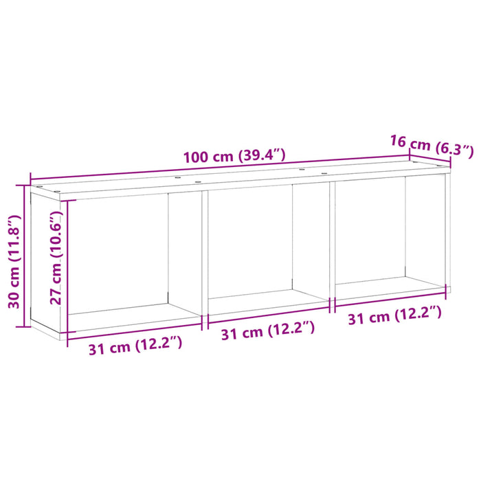 Настенный шкаф 100x16x30 см, коричневый дуб, инженерная древесина