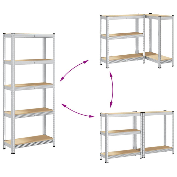 5-Layer Storage Shelf Silver Steel&Engineered Wood