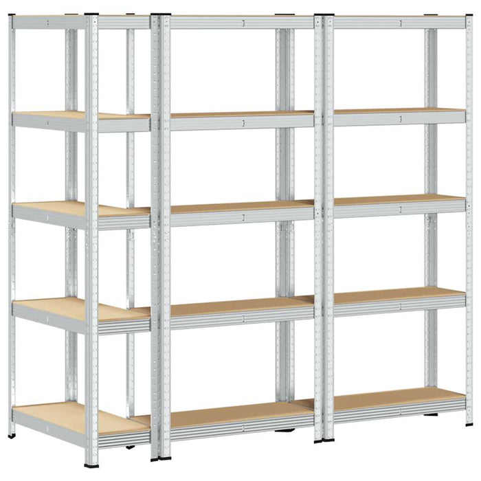 5-Layer Storage Shelves 3 pcs Silver Steel&Engineered Wood