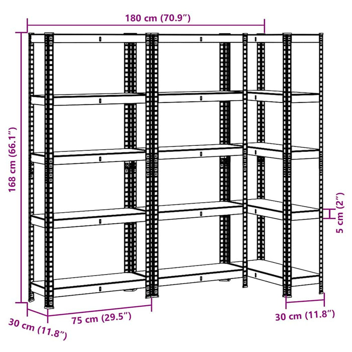 5-Layer Storage Shelves 3 pcs Silver Steel&Engineered Wood