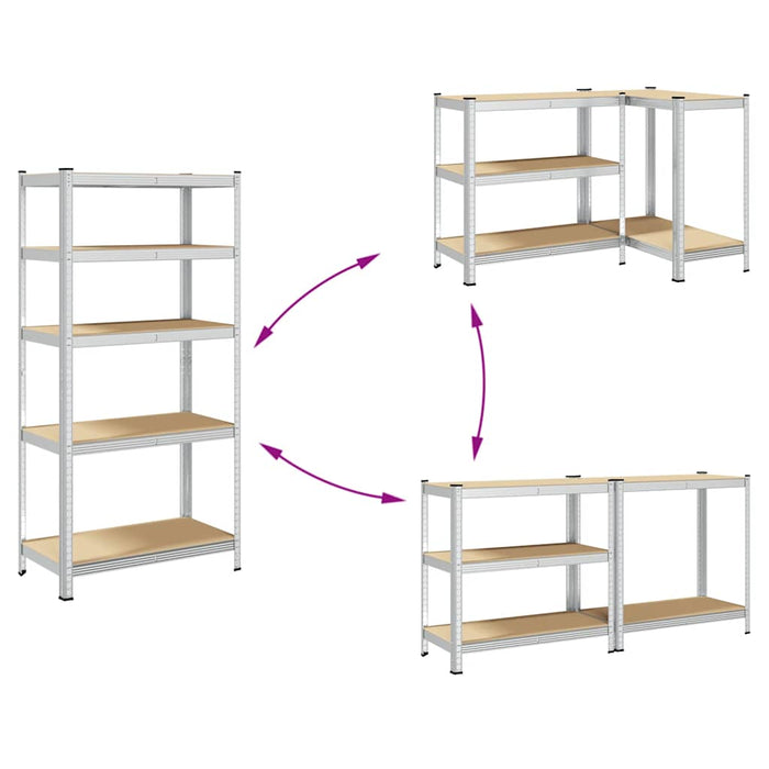 5-Layer Heavy-duty Shelf Silver Steel&Engineered Wood