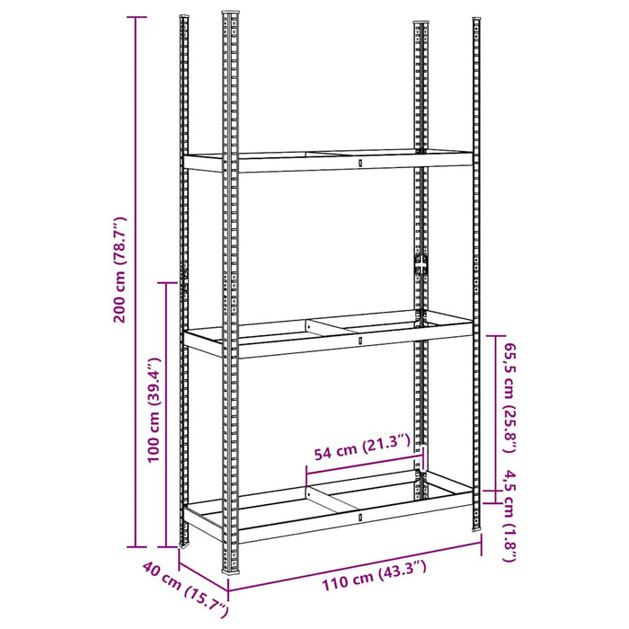 3-слоен рафт за гуми Сребро 110x40x200 см стомана