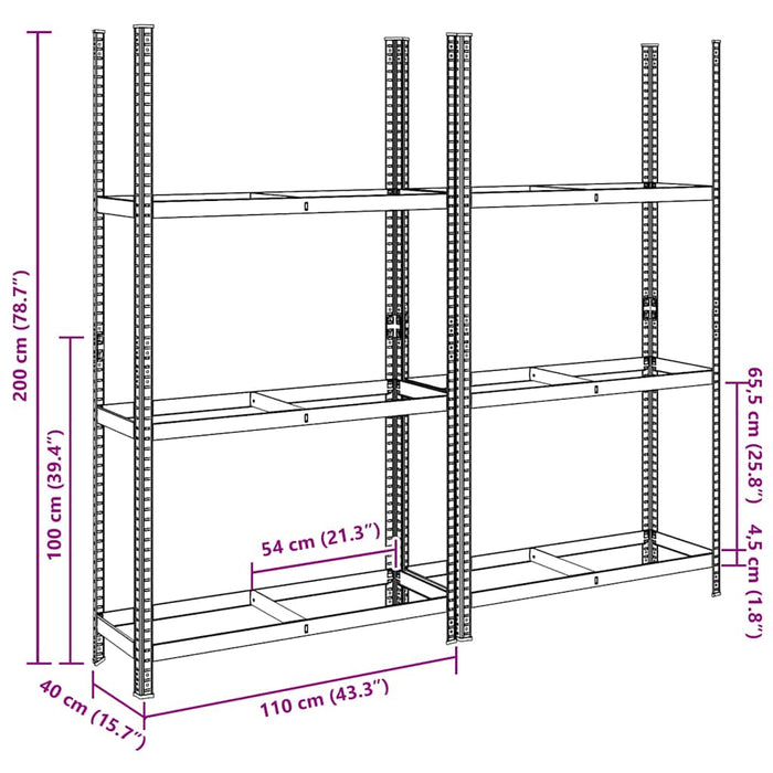 3-слойни рафтове за гуми 2 бр. Сребро 110x40x200 см стомана