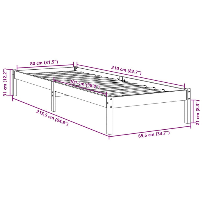 Cadru Pat Extra Lung fara Saltea 80x210 cm Lemn Masivul Pin