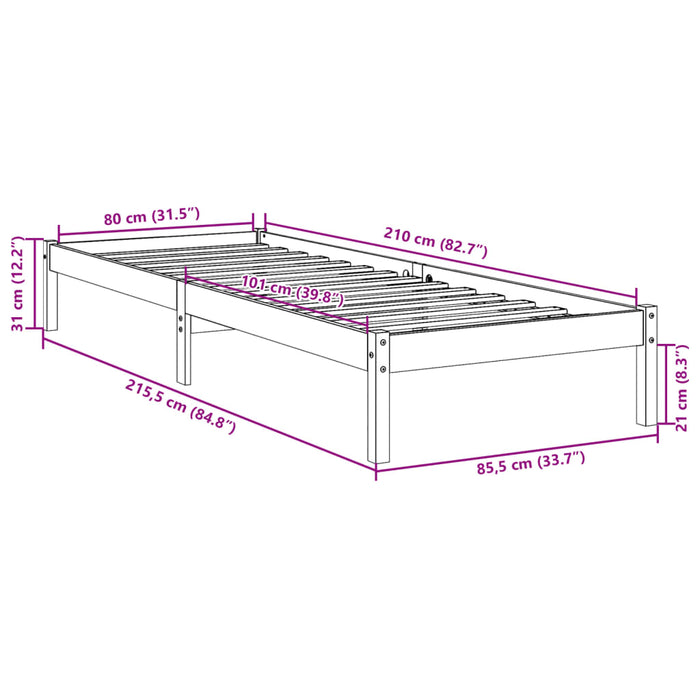 Cadru Pat Extra Lung fara Saltea Alb 80x210 cm Lemn Masivul Pin