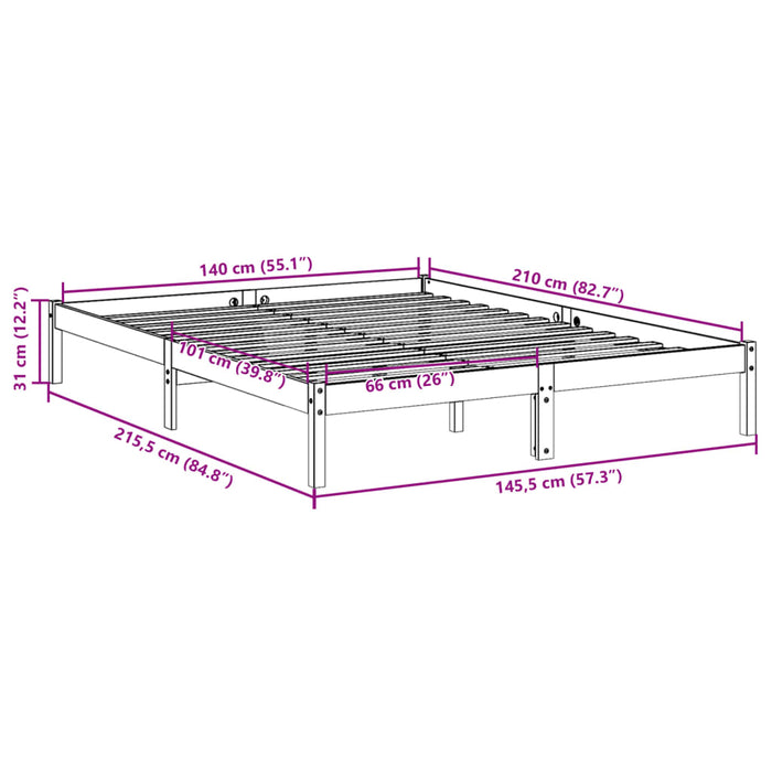 Cadru Pat Extra Lung fara Saltea 140x210 cm Lemn Masivul Pin