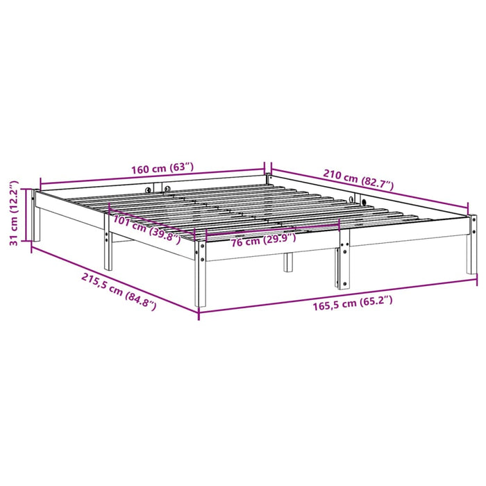 Cadru Pat Extra Lung fara Saltea 160x210 cm Lemn Masivul Pin