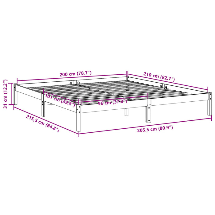 Cadru Pat Extra Lung fara Saltea 200x210 cm Lemn Masivul Pin