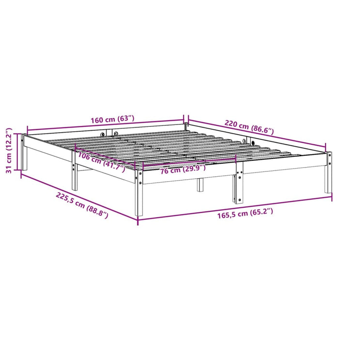 Cadru Pat Extra Lung fara Saltea Alb 160x220 cm Lemn Masivul Pin