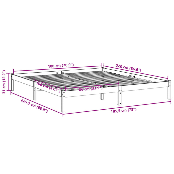 Cadru Pat Extra Lung fara Saltea Alb 180x220 cm Lemn Masivul Pin