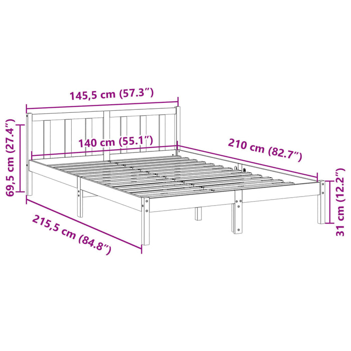 Cadru Pat Extra Lung fara Saltea 140x210 cm Lemn Masivul Pin