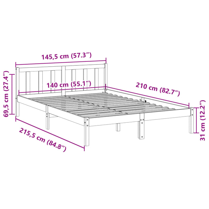 Cadru Pat Extra Lung fara Saltea Alb 140x210 cm Lemn Masivul Pin