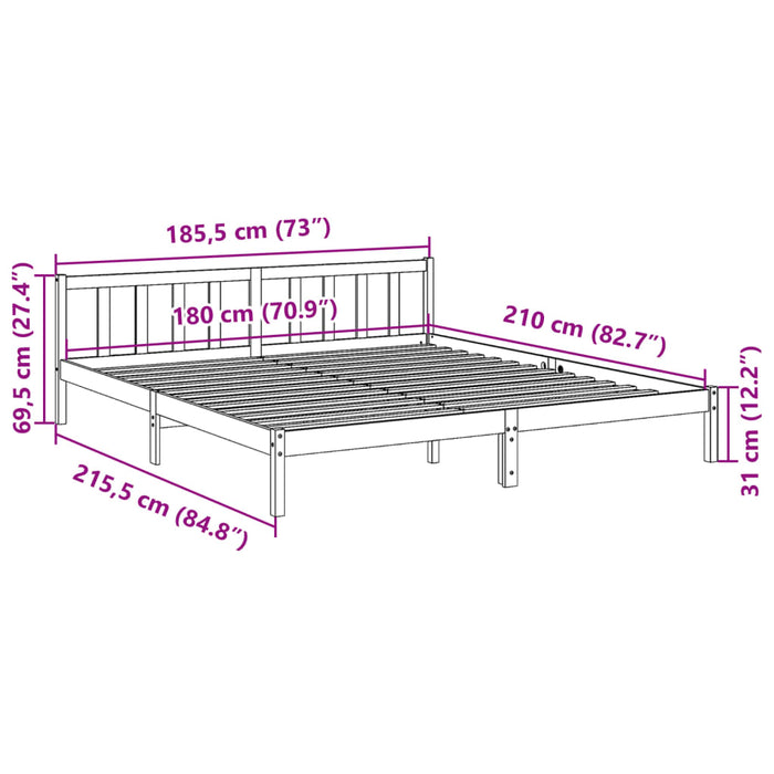 Cadru Pat Extra Lung fara Saltea Alb 180x210 cm Lemn Masivul Pin