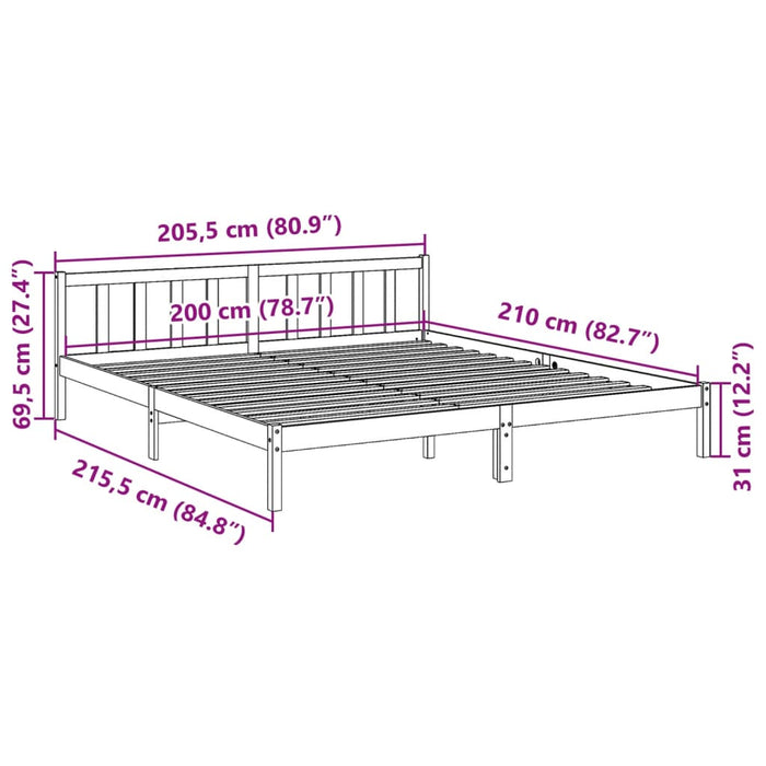 Cadru Pat Extra Lung fara Saltea Alb 200x210 cm Lemn Masivul Pin