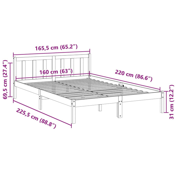 Cadru Pat Extra Lung fara Saltea 160x220 cm Lemn Masivul Pin