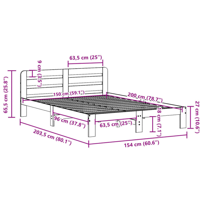 Рамка за легло без матрак 150x200 см King Size Масив Бор