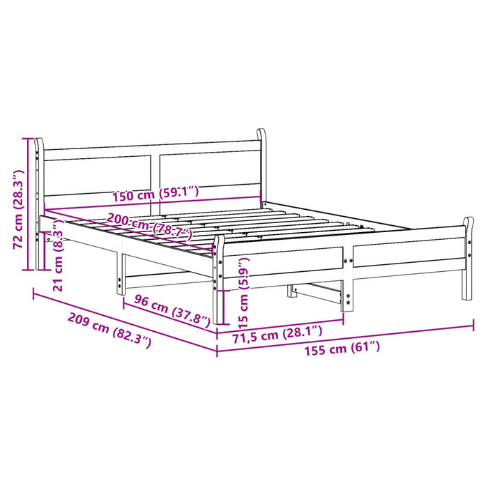 Рамка за легло без матрак 150x200 см King Size Масив Бор