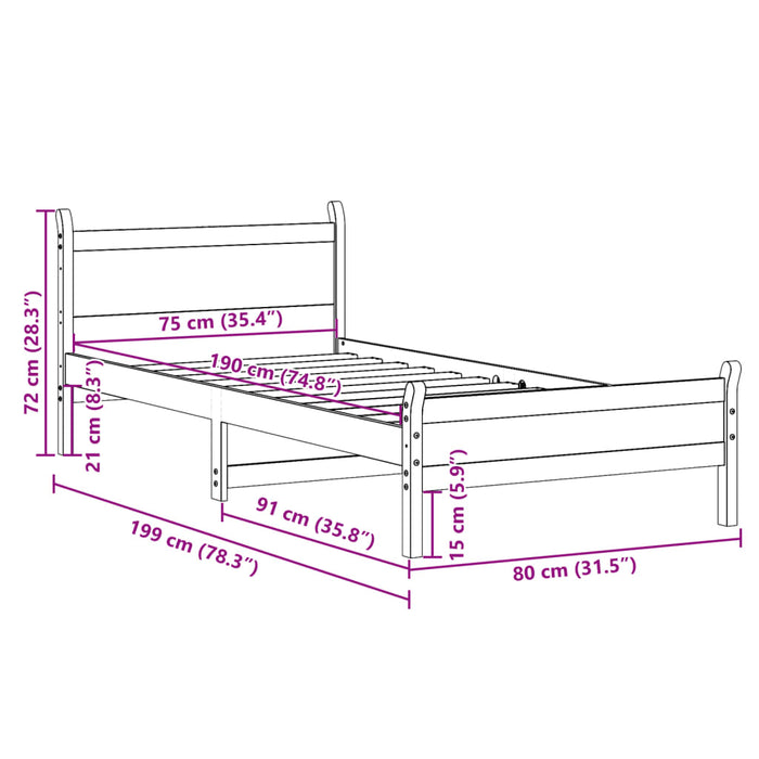 Bed Frame without Mattress White 75x190 cm Small Single Solid Wood Pine