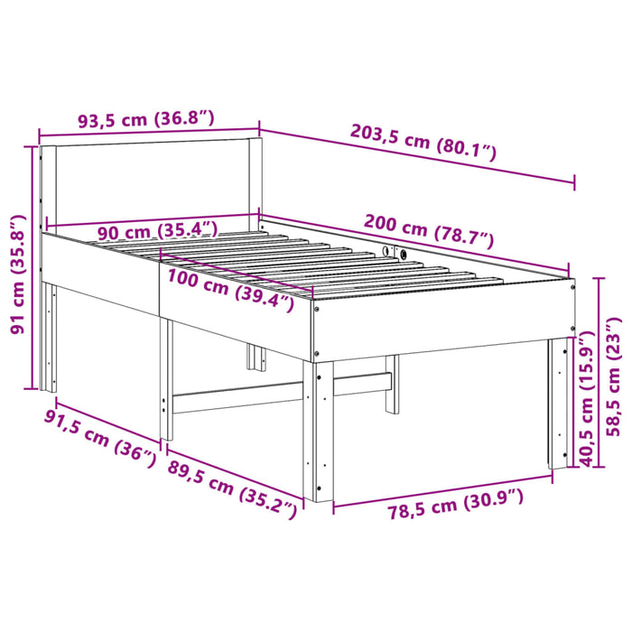 Bed Frame without Mattress White 90x200 cm Solid Wood Pine