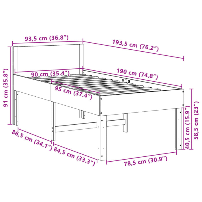 Cadru Pat Fara Saltea Alb 90x190 cm Single Lemn Masivul Pin