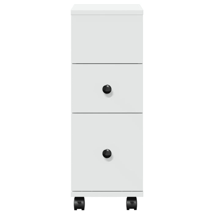 Narrow Bathroom Cabinet with Wheels White Engineered Wood