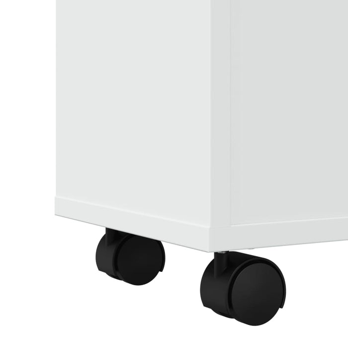 Narrow Bathroom Cabinet with Wheels White Engineered Wood