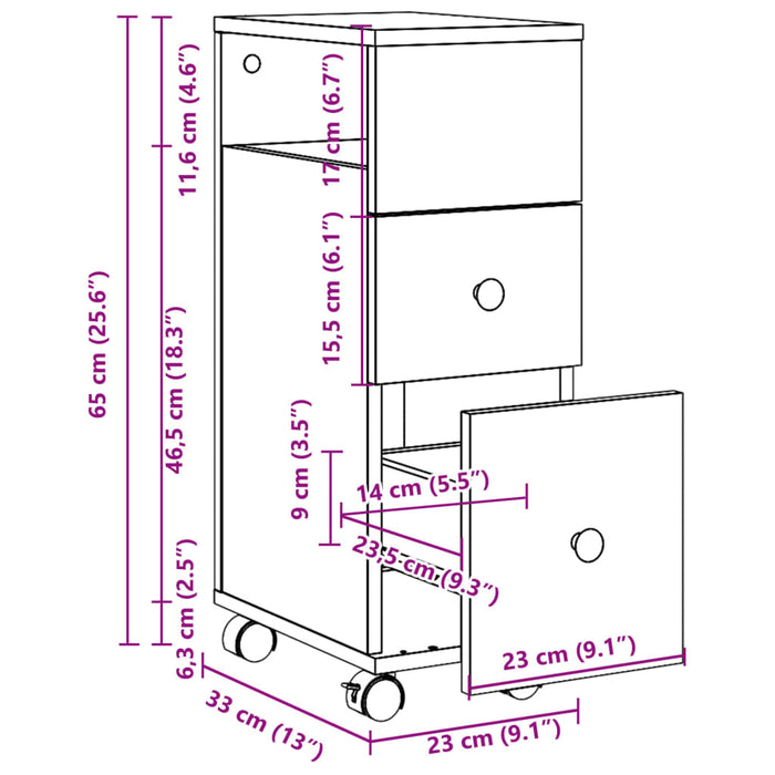 Narrow Bathroom Cabinet with Wheels White Engineered Wood