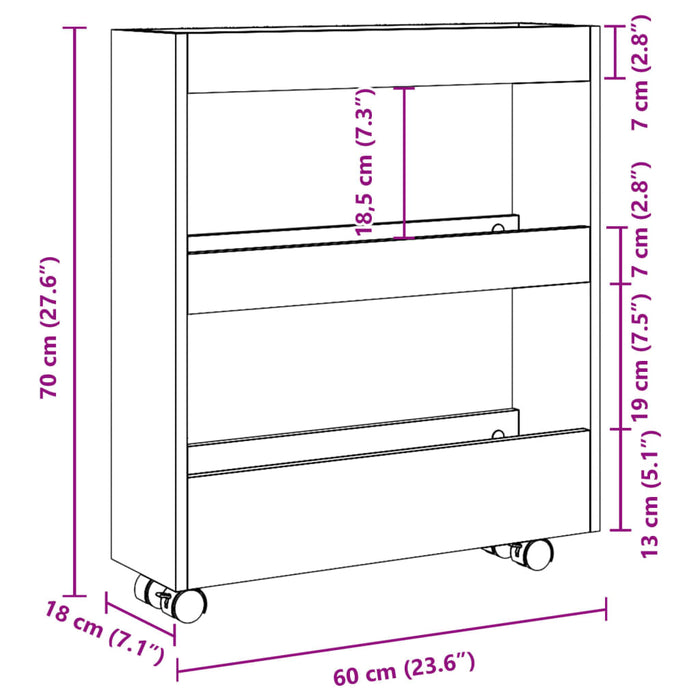 Narrow Storage Trolley 3 Tier Concrete Grey Engineered Wood