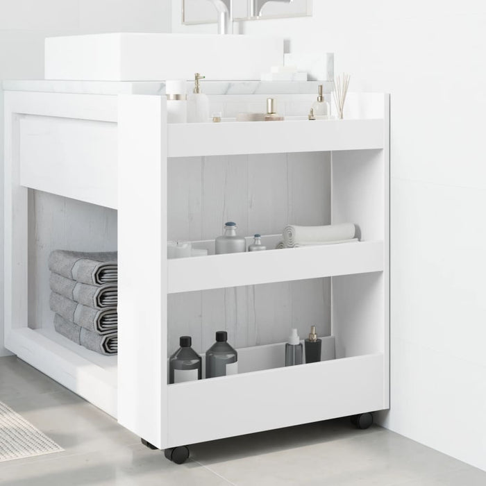 Narrow Storage Trolley 3 Tier White Engineered Wood