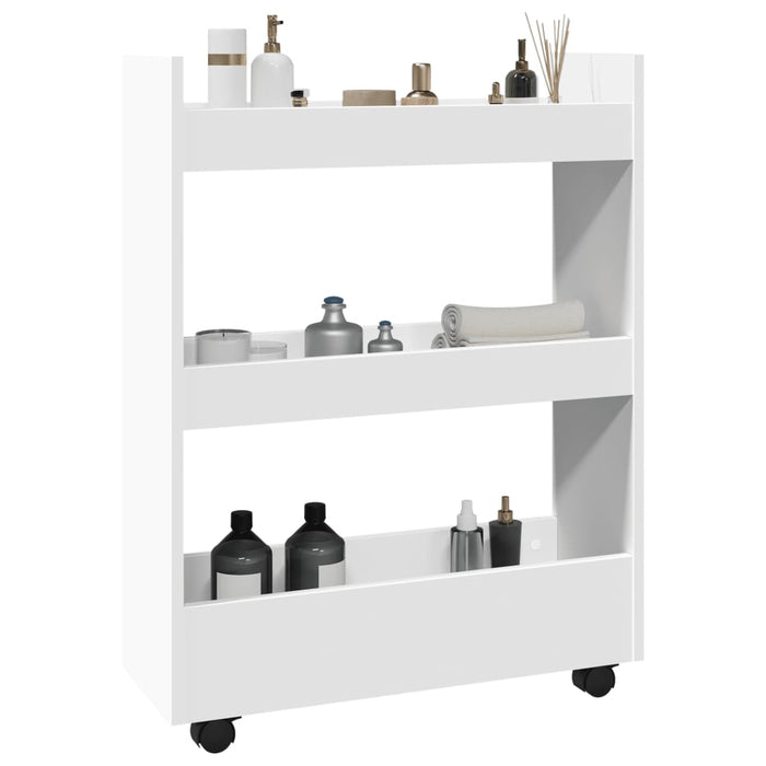 Narrow Storage Trolley 3 Tier White Engineered Wood