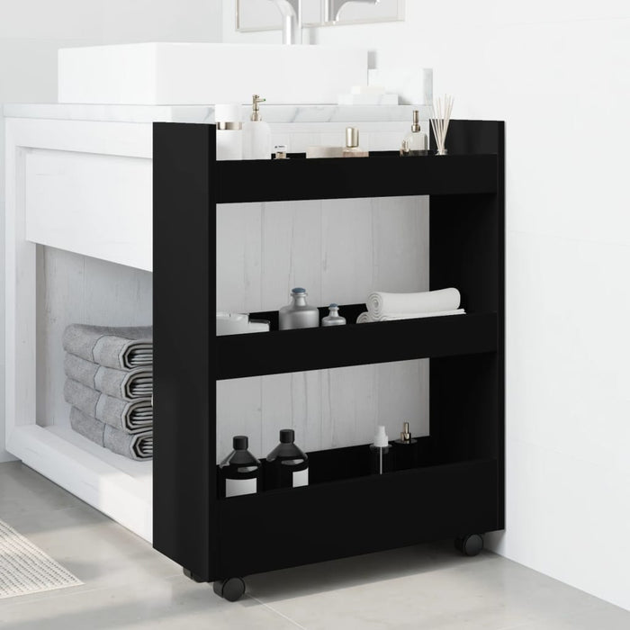 Narrow Storage Trolley 3 Tier Black Engineered Wood