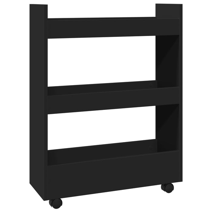 Narrow Storage Trolley 3 Tier Black Engineered Wood