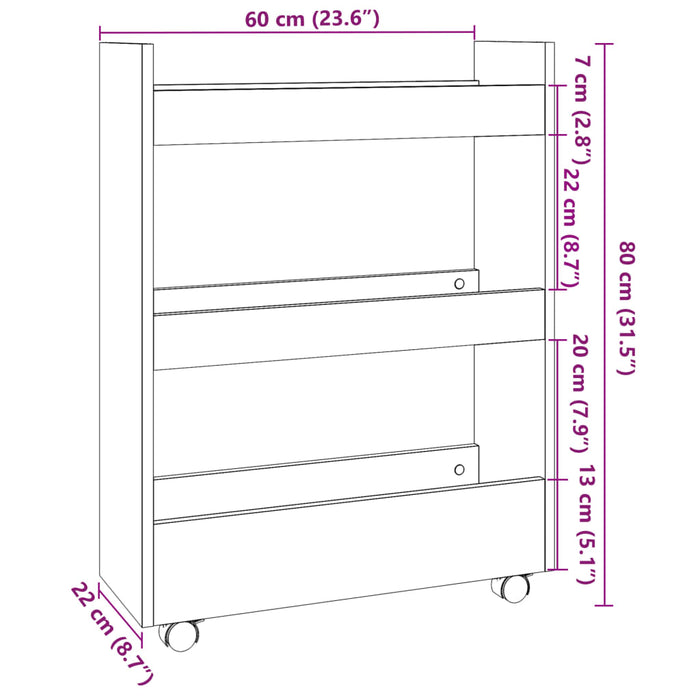 Narrow Storage Trolley 3 Tier Black Engineered Wood