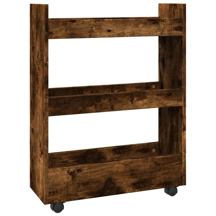 Narrow Storage Trolley 3 Tier Smoked Oak Engineered Wood