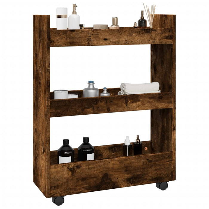 Narrow Storage Trolley 3 Tier Smoked Oak Engineered Wood