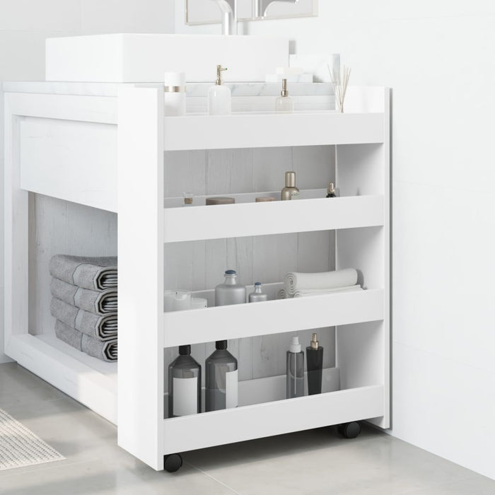 Narrow Storage Trolley 4 Tier White Engineered Wood