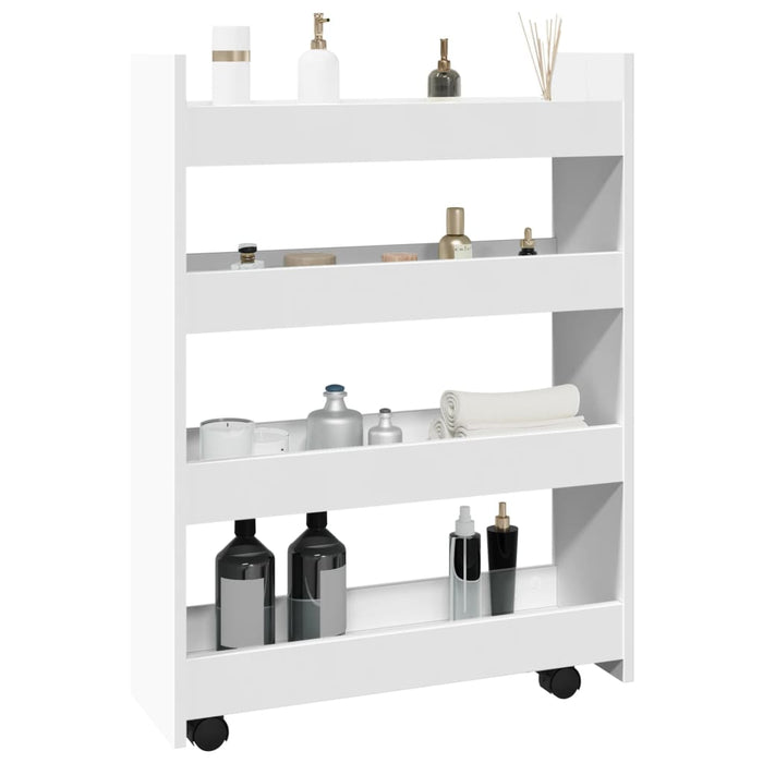 Narrow Storage Trolley 4 Tier White Engineered Wood