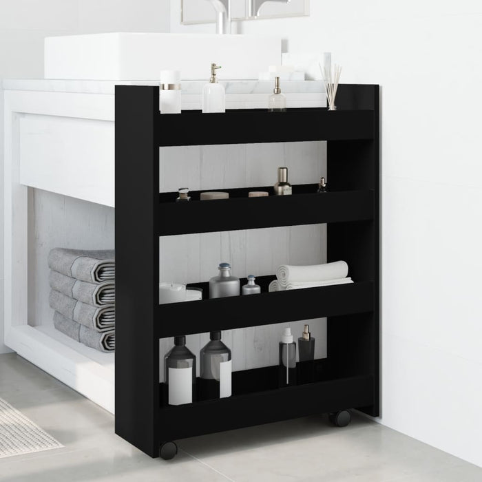 Narrow Storage Trolley 4 Tier Black Engineered Wood