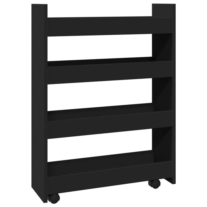 Narrow Storage Trolley 4 Tier Black Engineered Wood