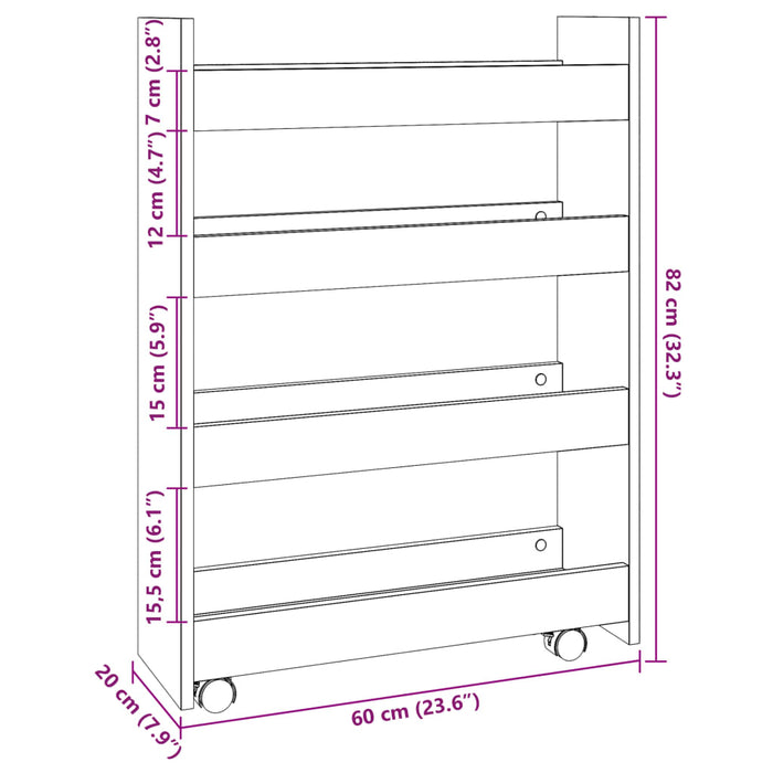 Narrow Storage Trolley 4 Tier Black Engineered Wood