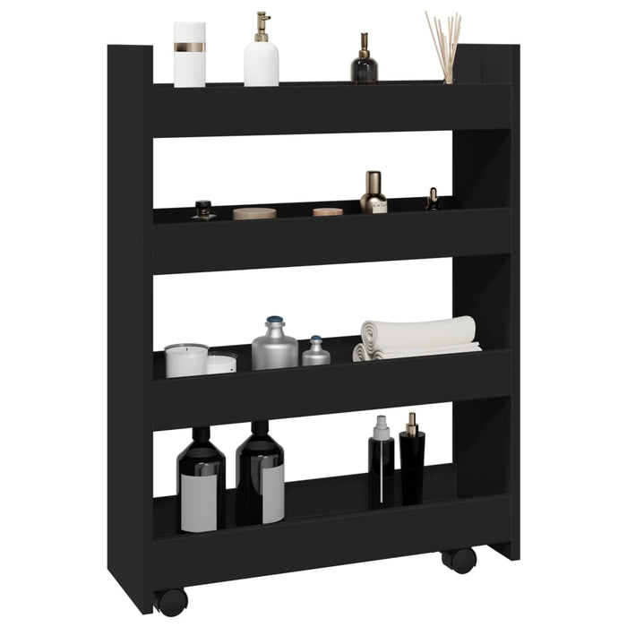 Narrow Storage Trolley 4 Tier Black Engineered Wood