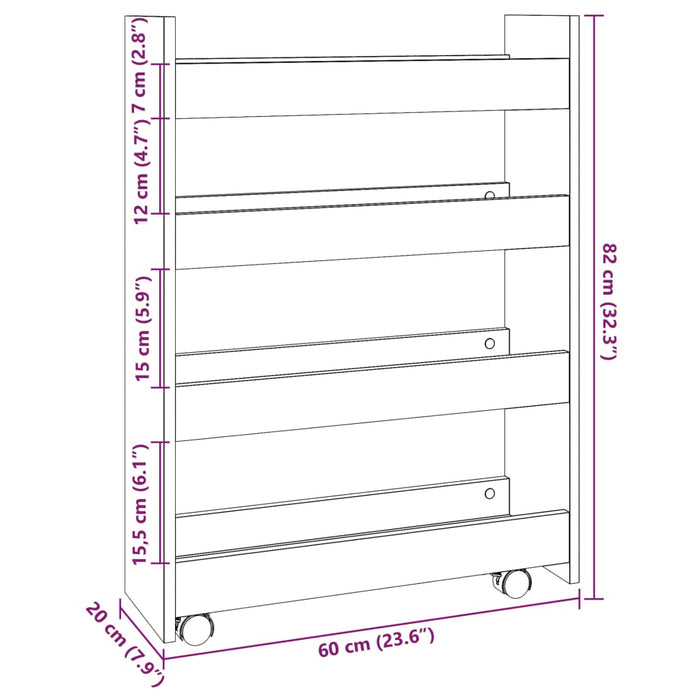 Narrow Storage Trolley 4 Tier Concrete Grey Engineered Wood