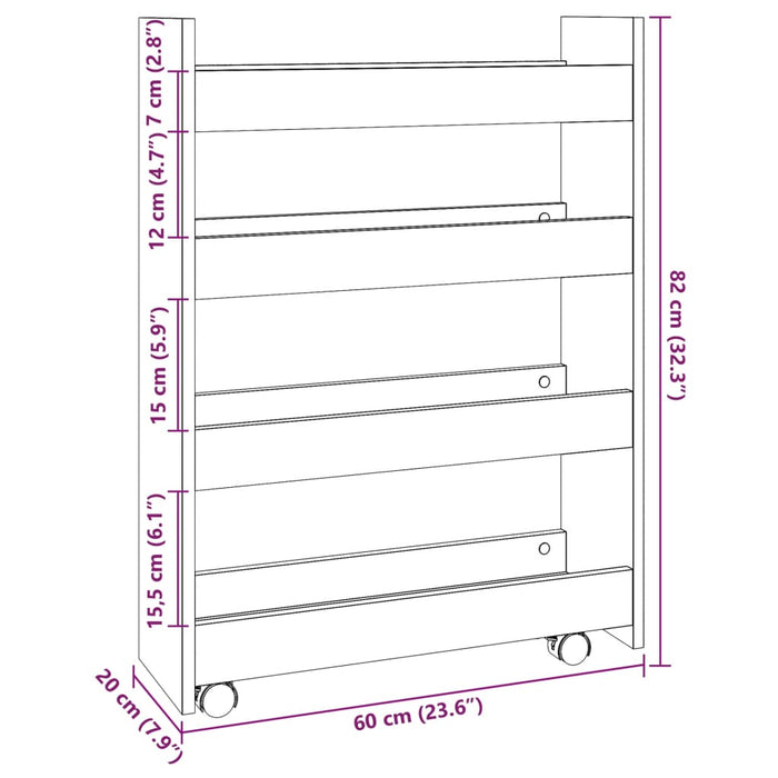 Narrow Storage Trolley 4 Tier Grey Sonoma Engineered Wood